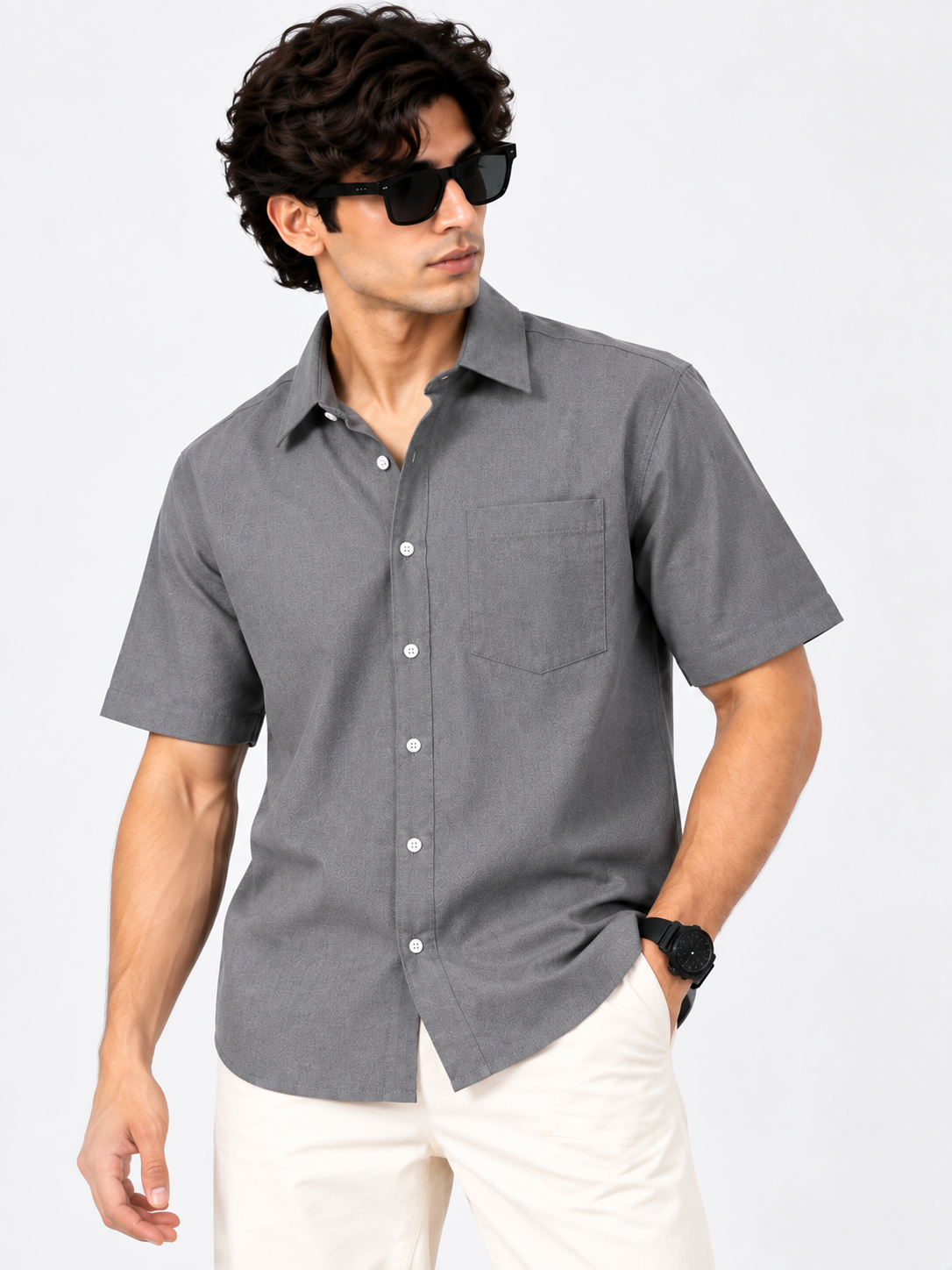 Plain Comfort Fit Cotton Shirt for Men