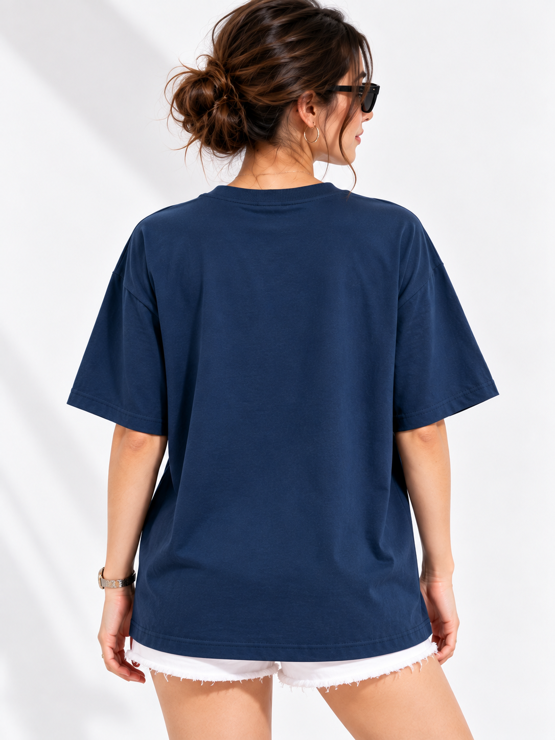 Women Navy Blue Printed Relaxed fit Cotton T-Shirt