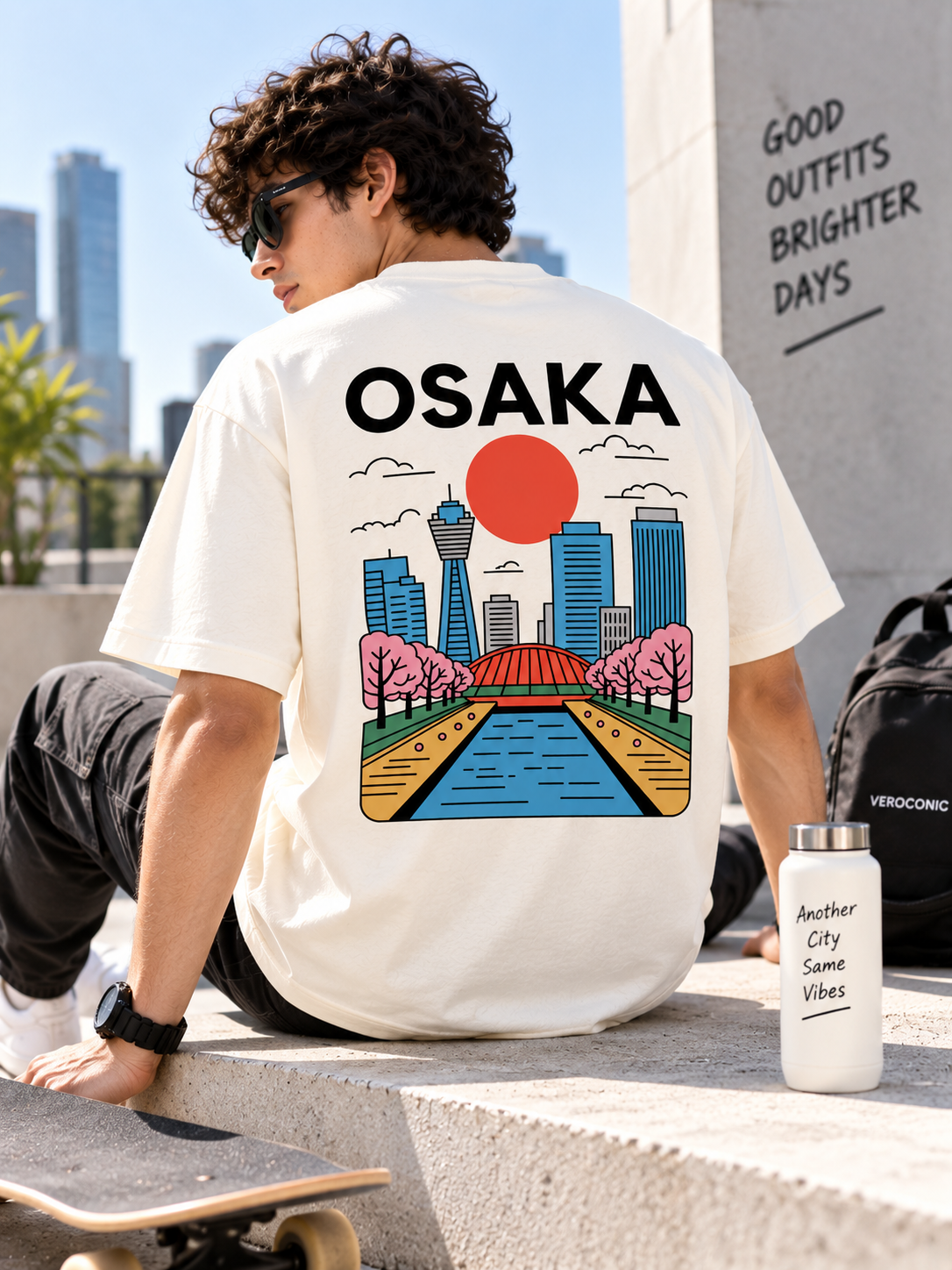 White Typography Printed Oversized Cotton T-Shirt