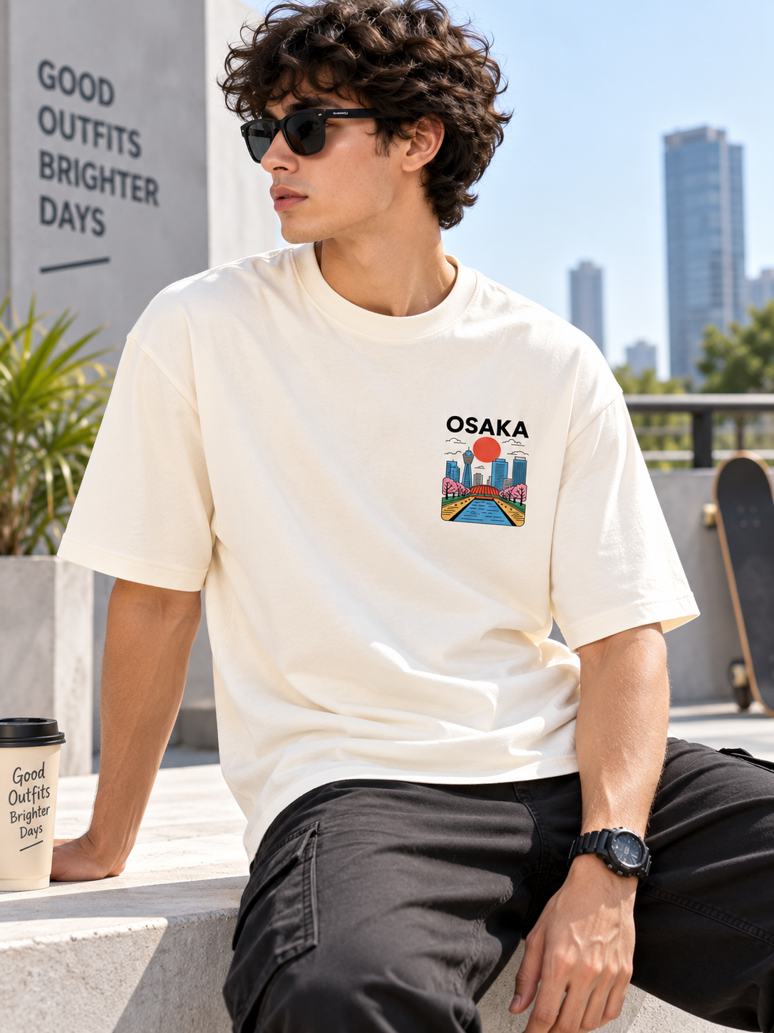 White Typography Printed Oversized Cotton T-Shirt