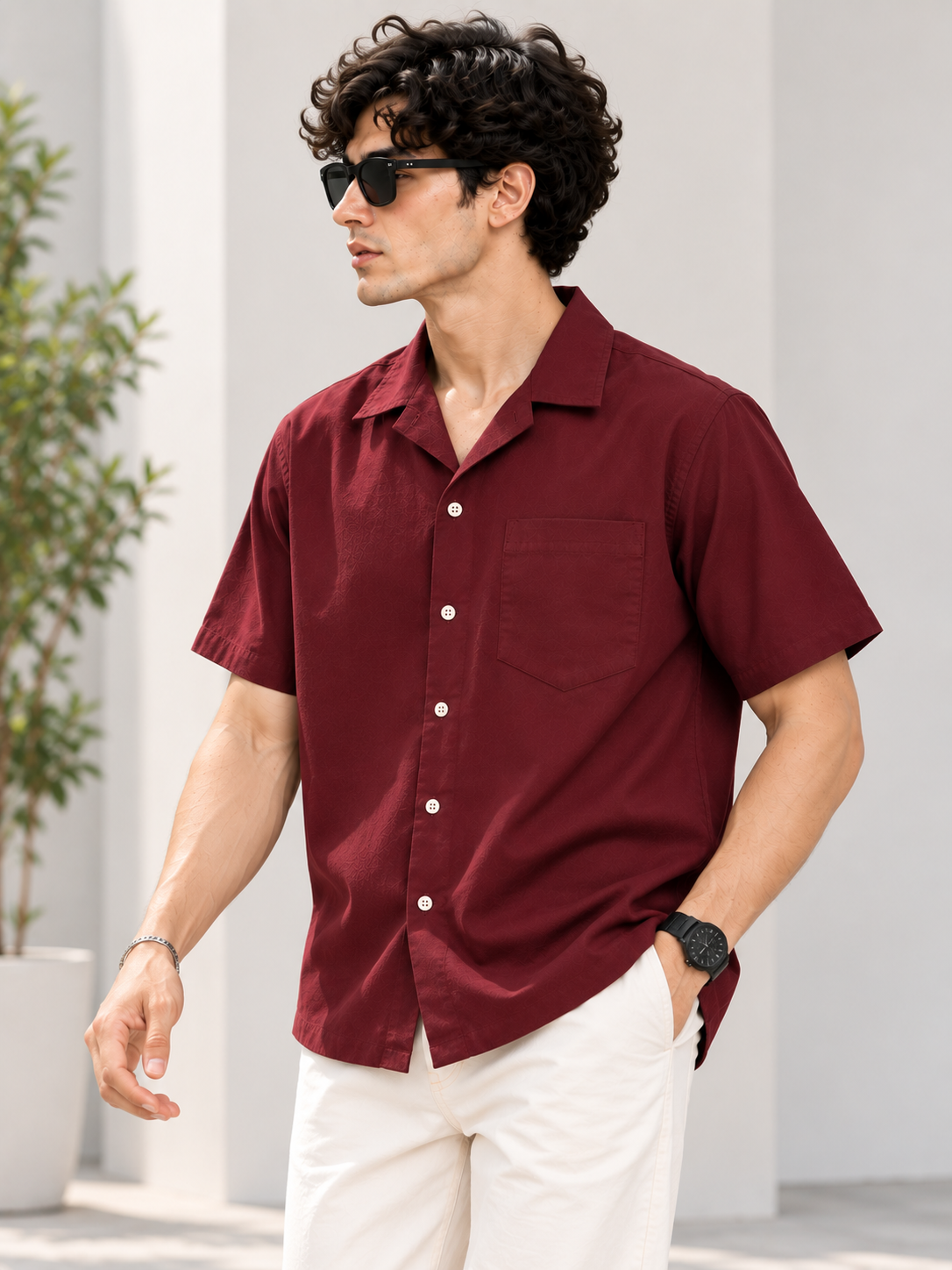 Plain Comfort Fit Cotton Shirt for Men