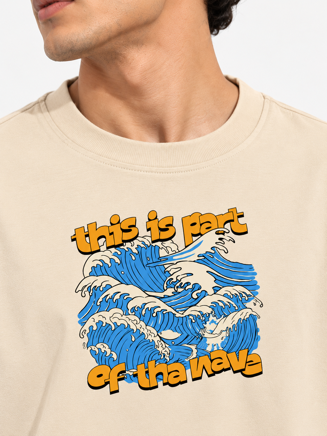 Beige Graphic Printed Oversized Cotton T-Shirt