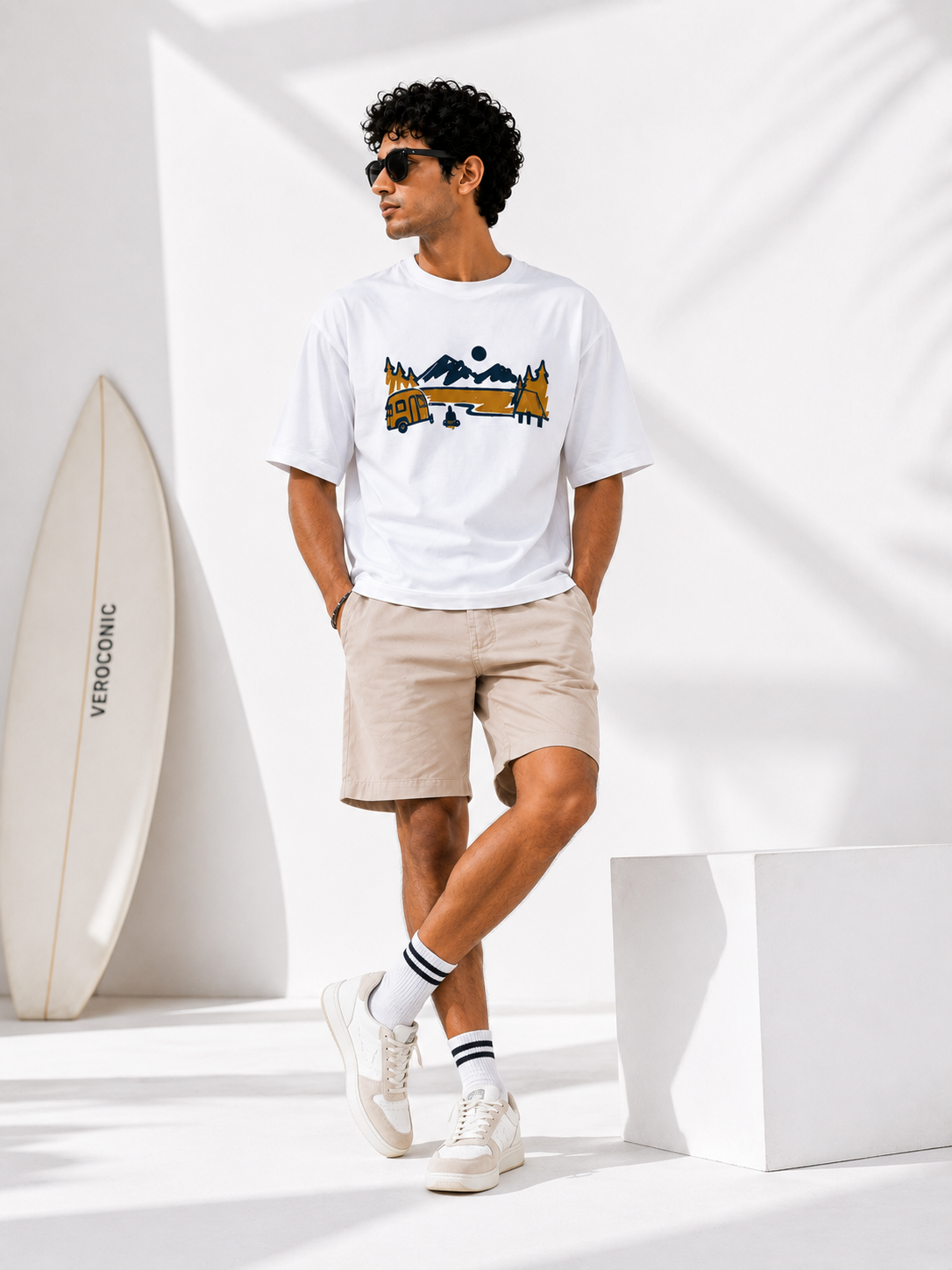 White Typography Printed Oversized Cotton T-Shirt