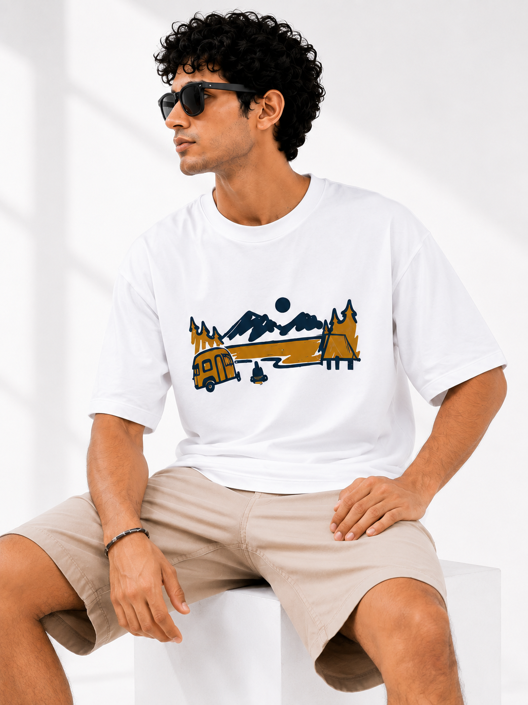 White Typography Printed Oversized Cotton T-Shirt