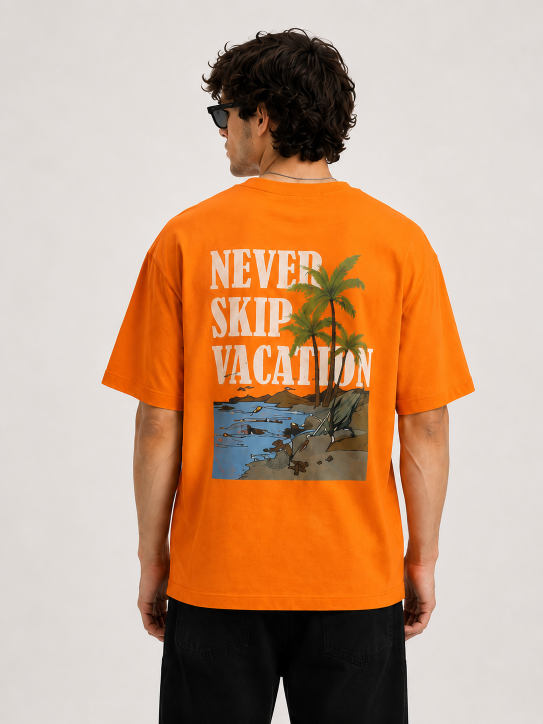 Orange Typography Printed Oversized Cotton T-Shirt