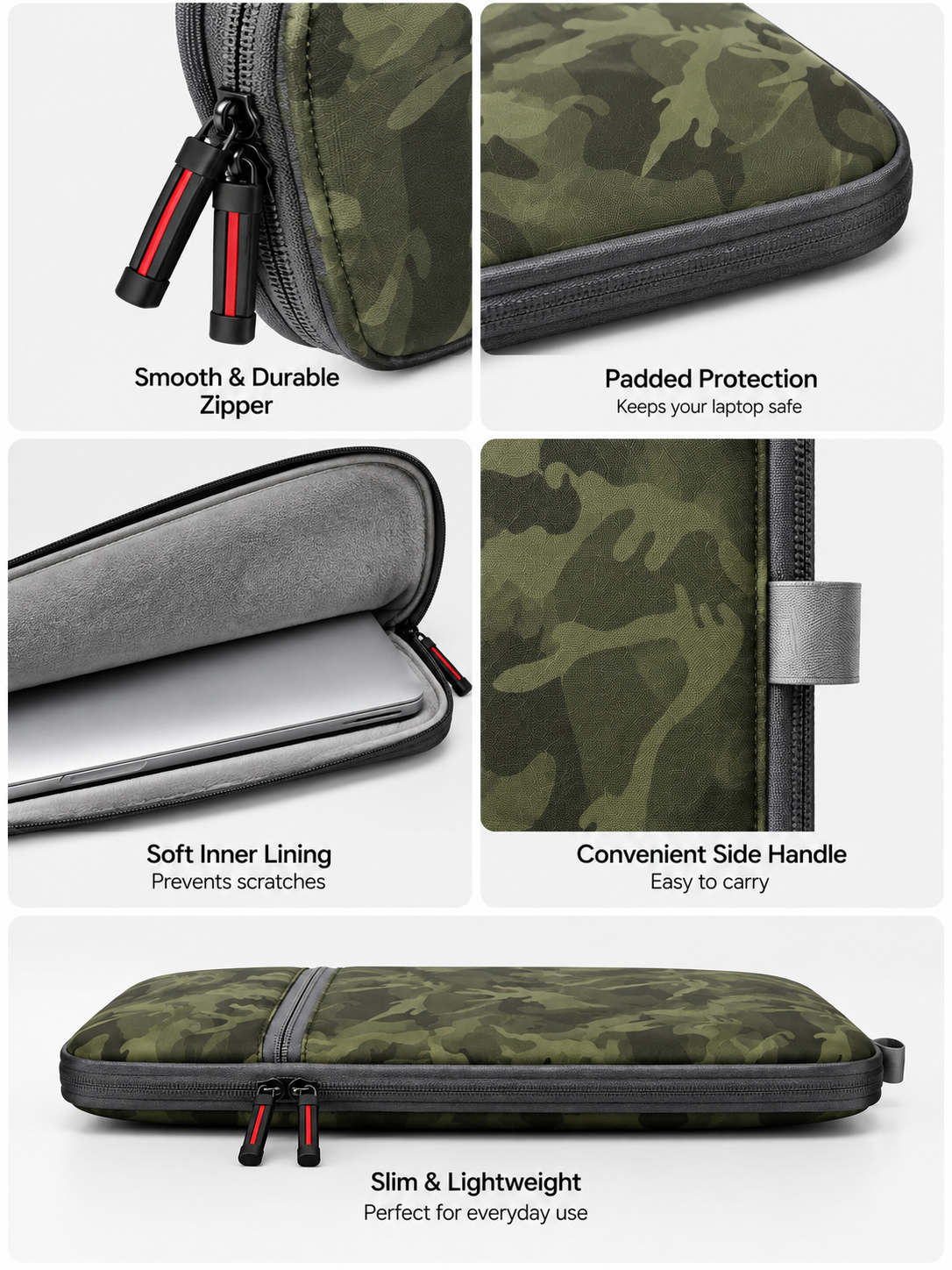 Camouflage Printed Padded Laptop Sleeve | Water Resistant & Anti-Scratch Protective Laptop Case for 13–15.6 Inch Laptops