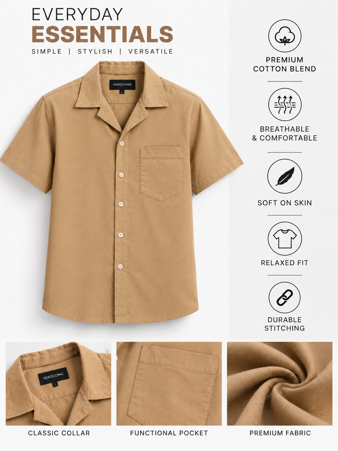 Plain Comfort Fit Cotton Shirt for Men