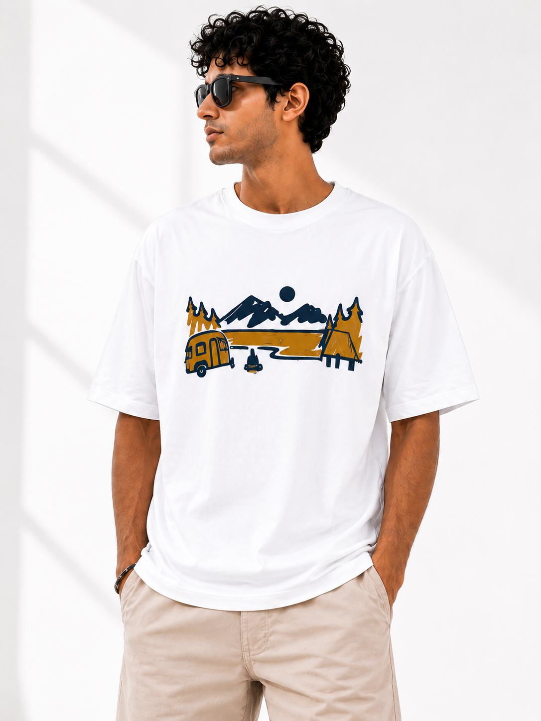 White Typography Printed Oversized Cotton T-Shirt