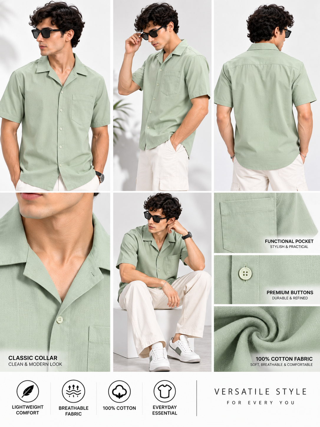 Plain Comfort Fit Cotton Shirt for Men