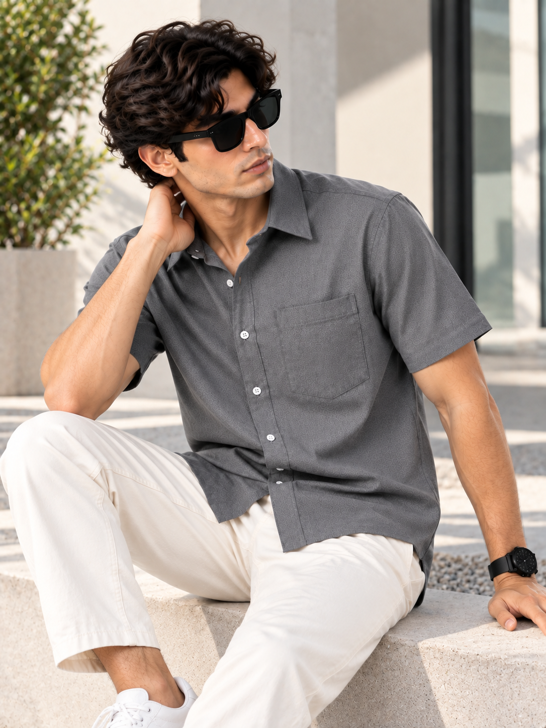 Plain Comfort Fit Cotton Shirt for Men