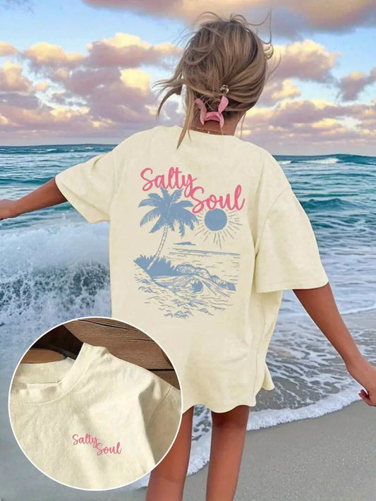 Salty Soul Graphic Oversized Printed Women's T-Shirt Off-White Color, Unisex, Back Print