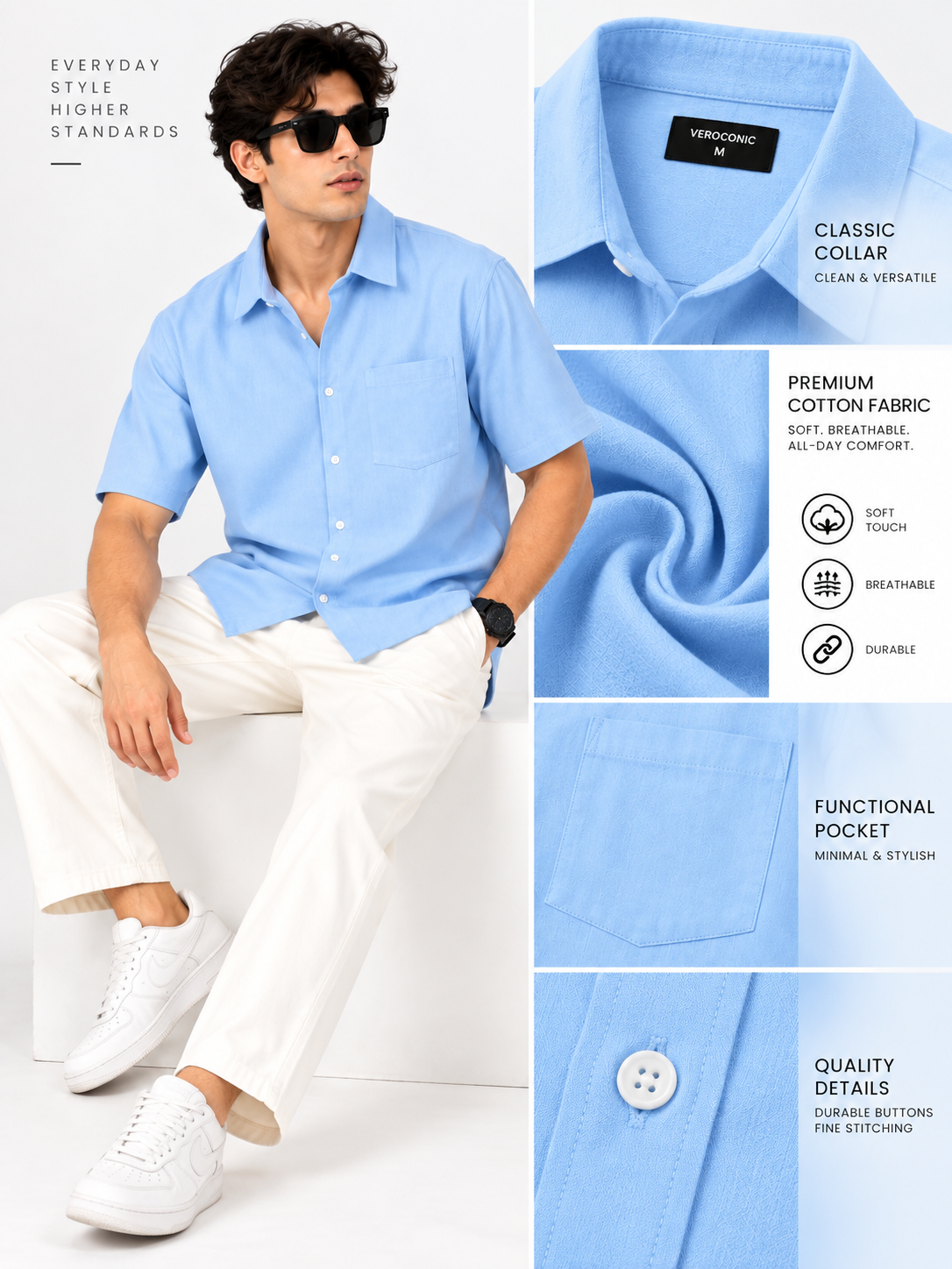 Plain Comfort Fit Cotton Shirt for Men