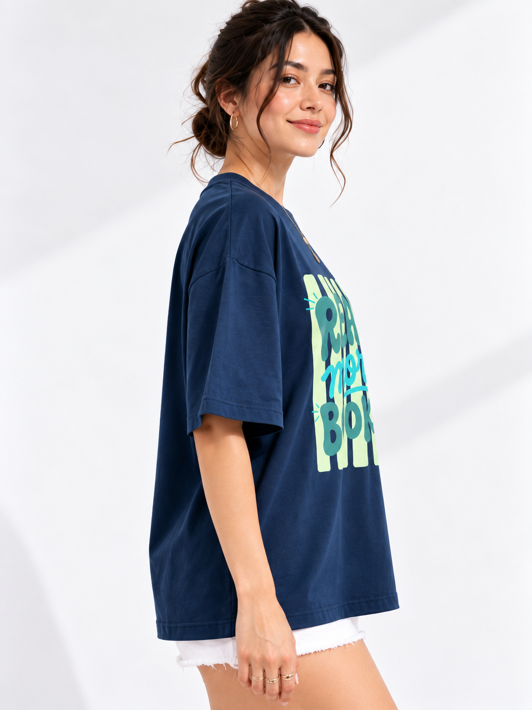 Women Navy Blue Printed Relaxed fit Cotton T-Shirt