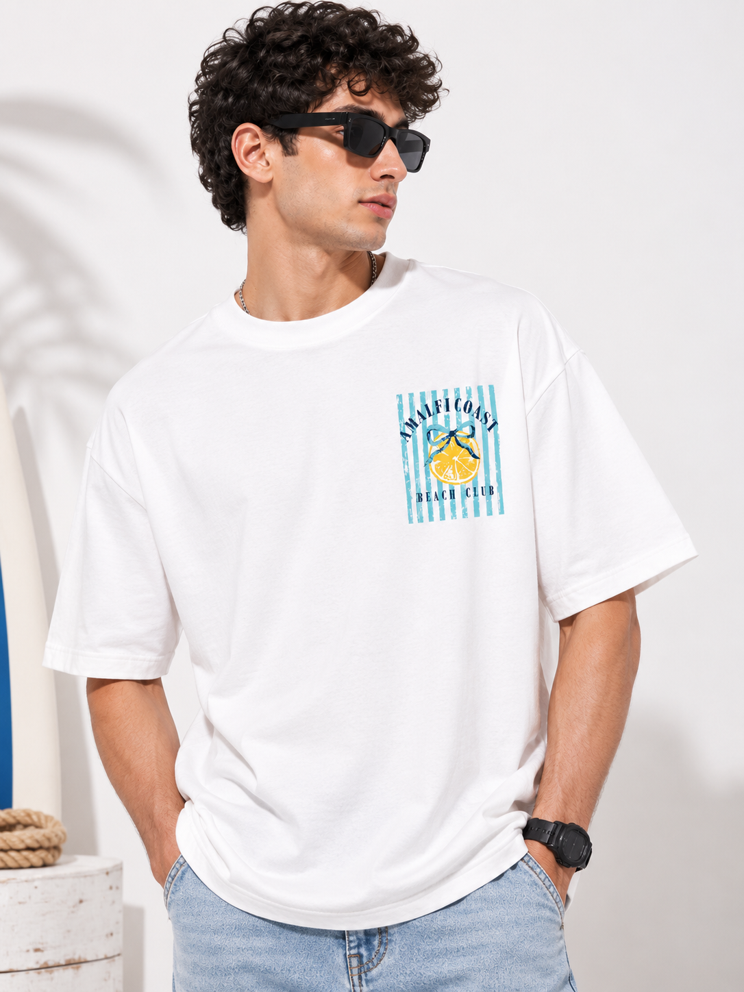 White Typography Printed Oversized Cotton T-Shirt