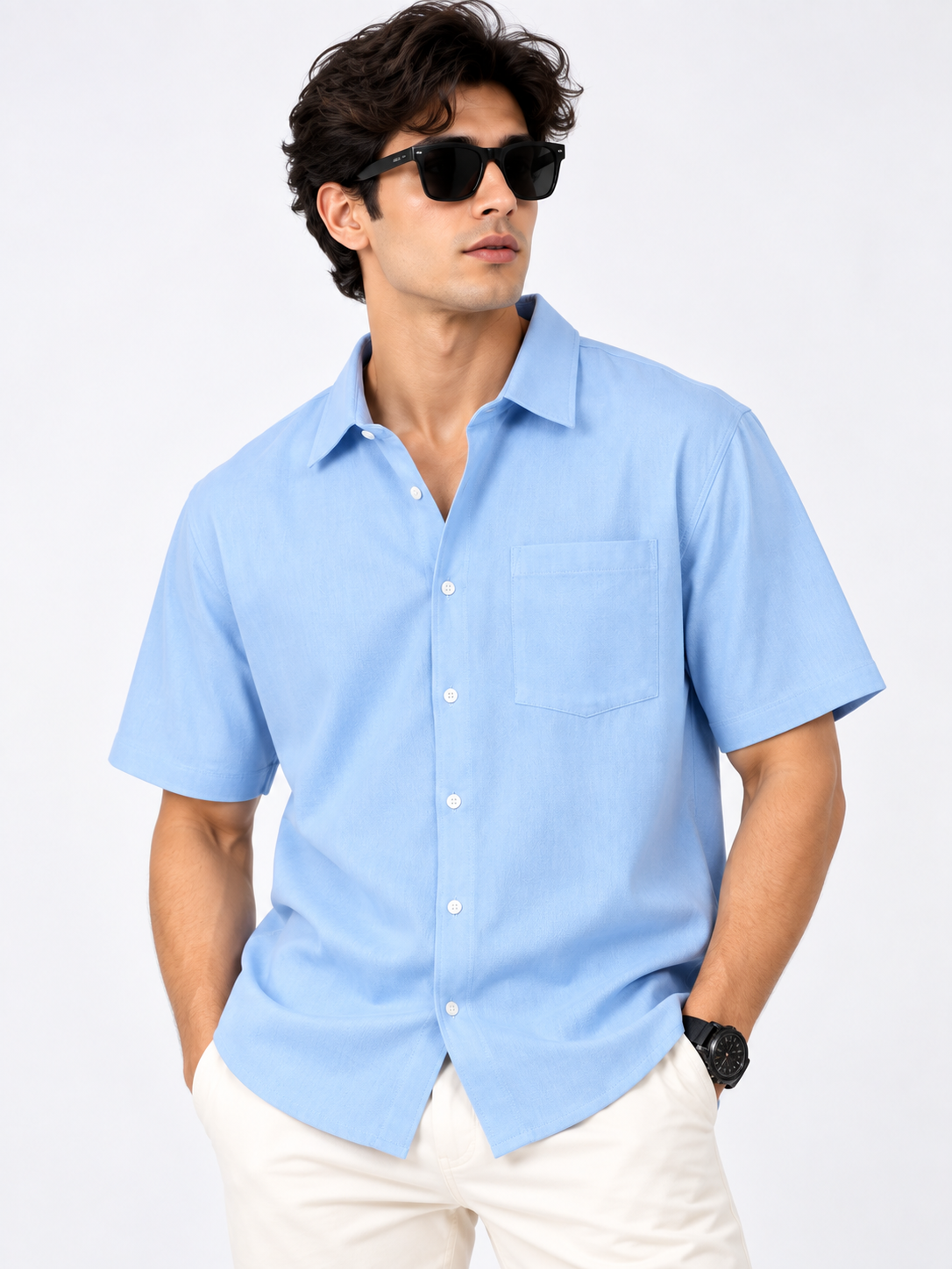 Plain Comfort Fit Cotton Shirt for Men