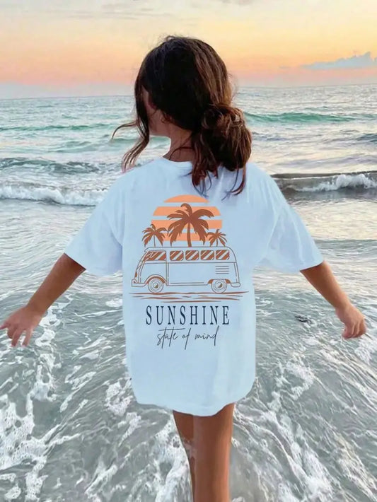 Sunshine Graphic Oversized Printed Women's T-Shirt White Color, Unisex, Back Print