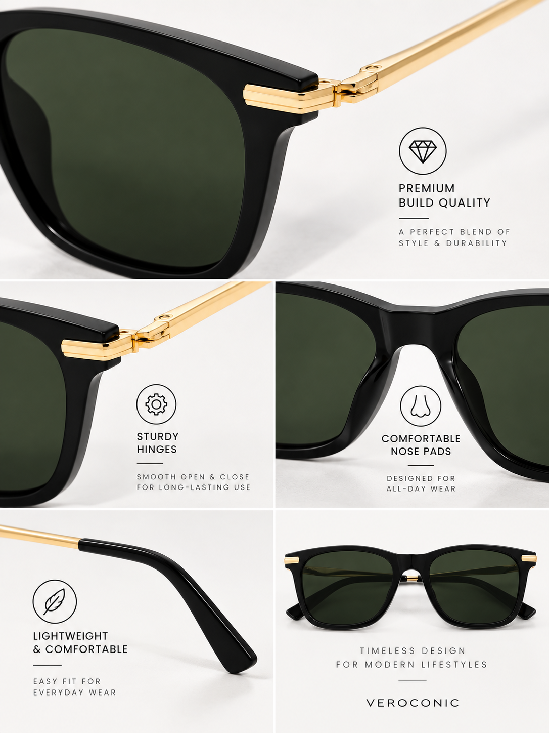Gold Toned Metal Frame Sunglasses for Women & Men