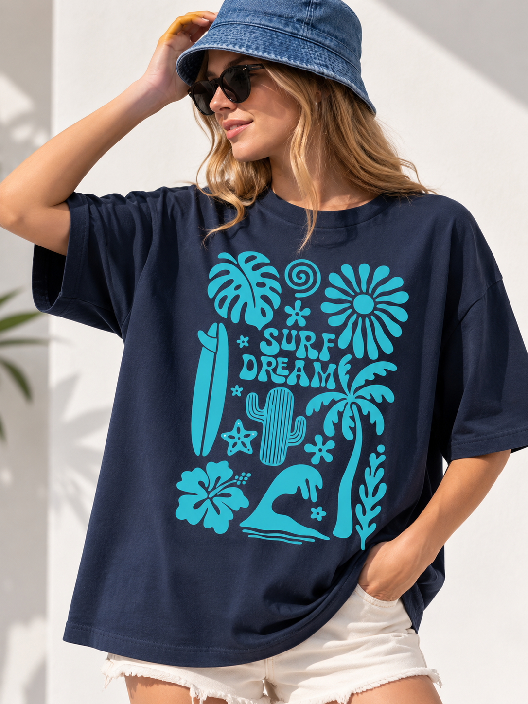 Women Navy Blue Printed Relaxed fit Cotton T-Shirt