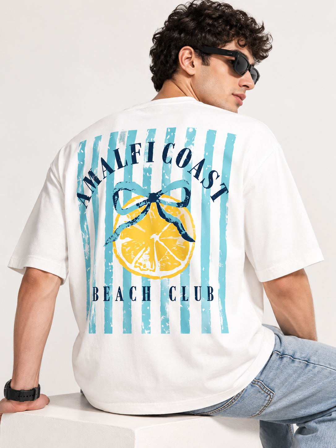 White Typography Printed Oversized Cotton T-Shirt