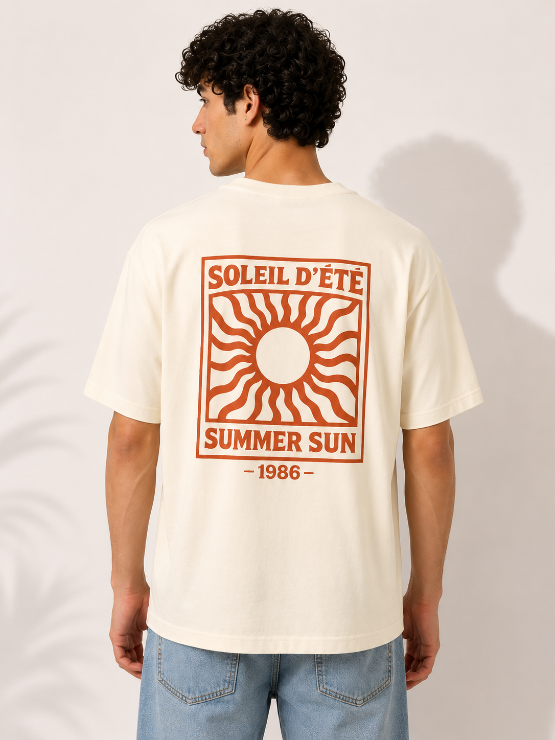 Beige Typography Printed Oversized Cotton T-Shirt