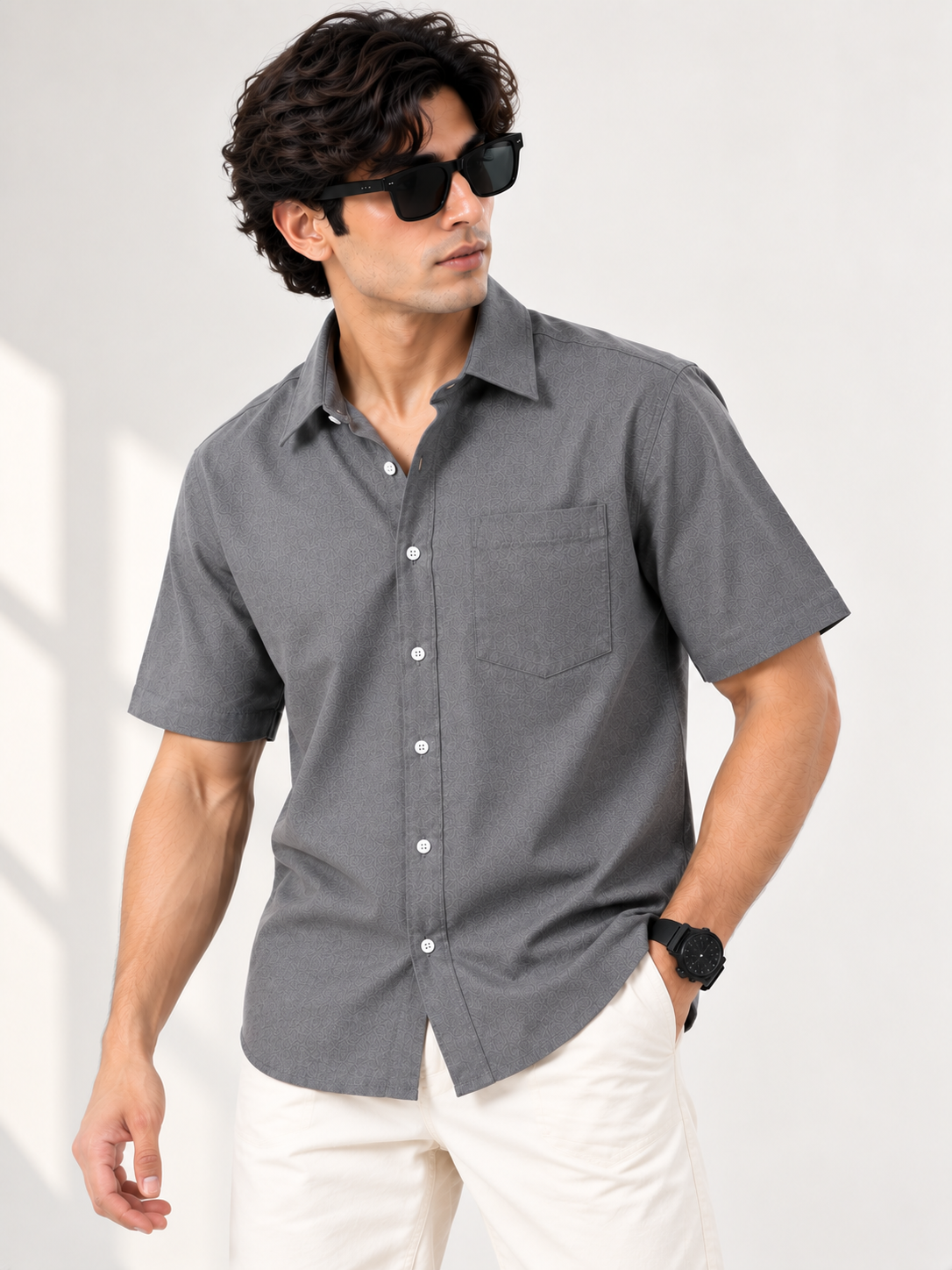 Plain Comfort Fit Cotton Shirt for Men