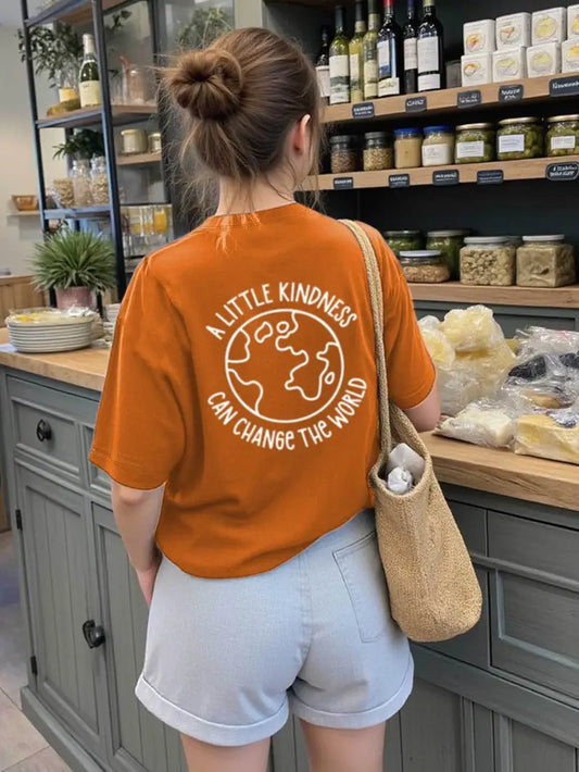 A Little Kindness Graphic Oversized Printed Women's T-Shirt Rusty Orange Color, Unisex, Back Print