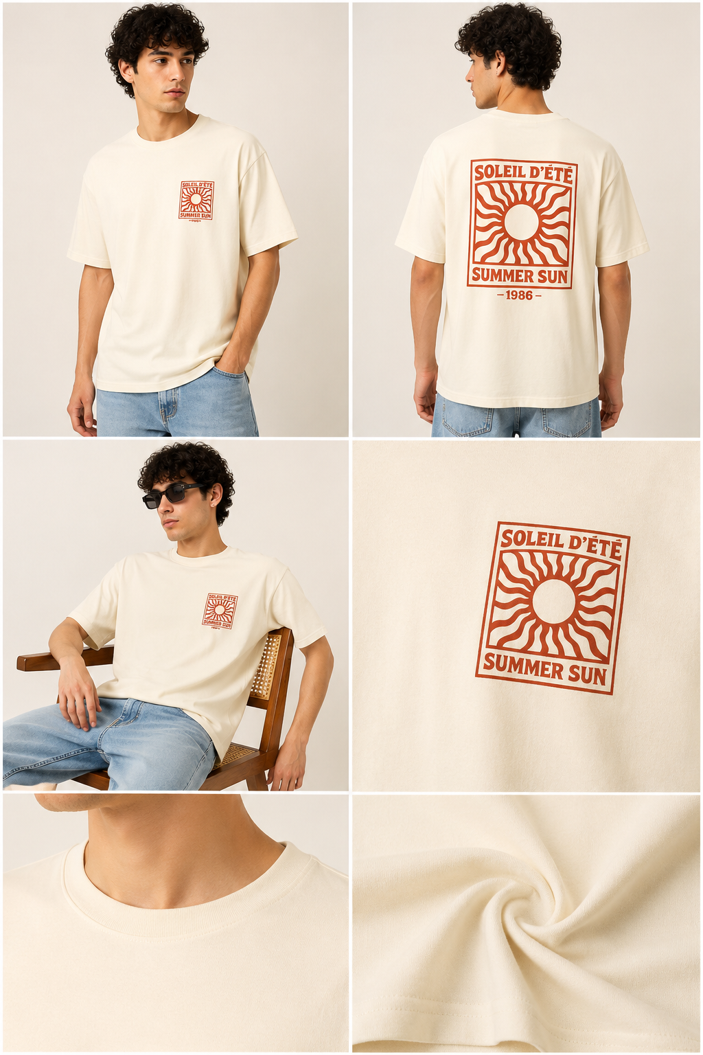 Beige Typography Printed Oversized Cotton T-Shirt