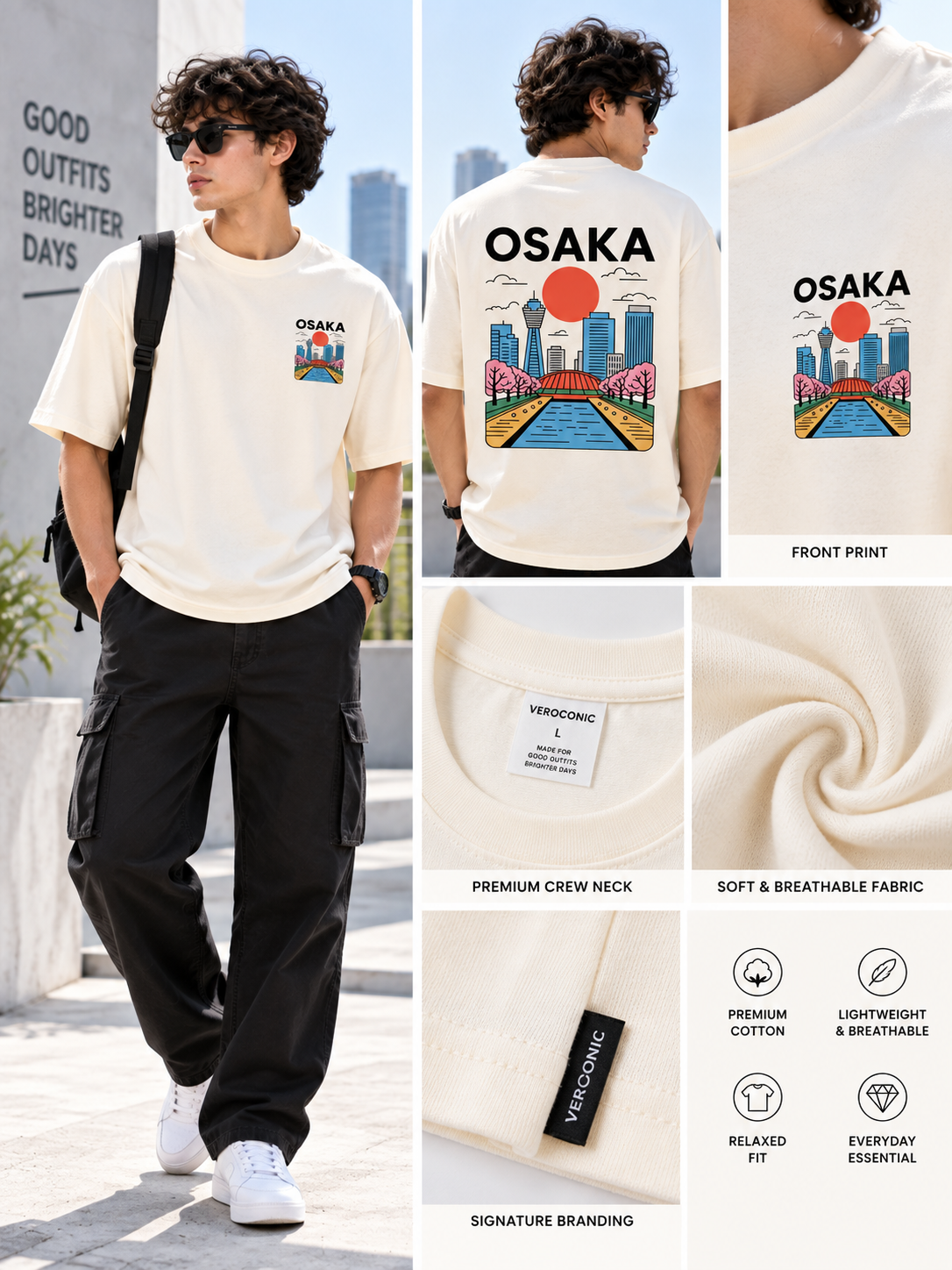 White Typography Printed Oversized Cotton T-Shirt