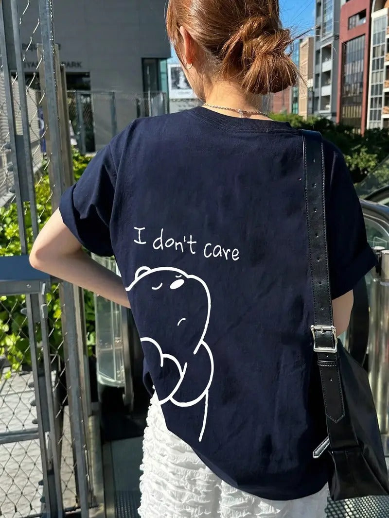 I Don't Care Graphic Oversized Printed Women's T-Shirt Navy Blue Color, Unisex