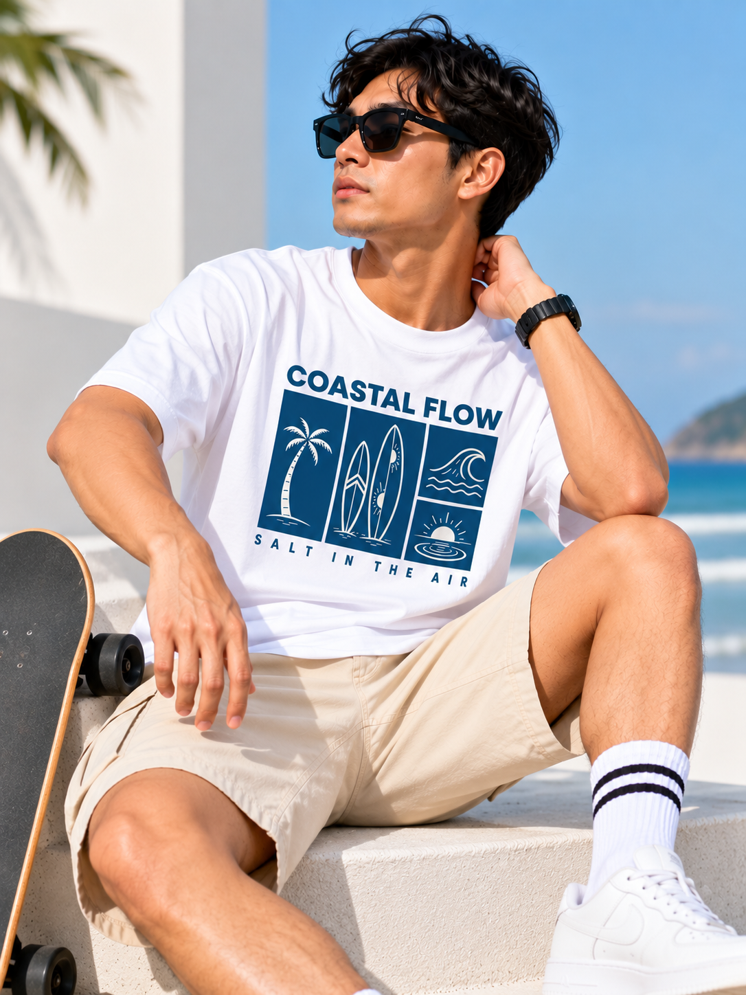 White Typography Printed Oversized Cotton T-Shirt