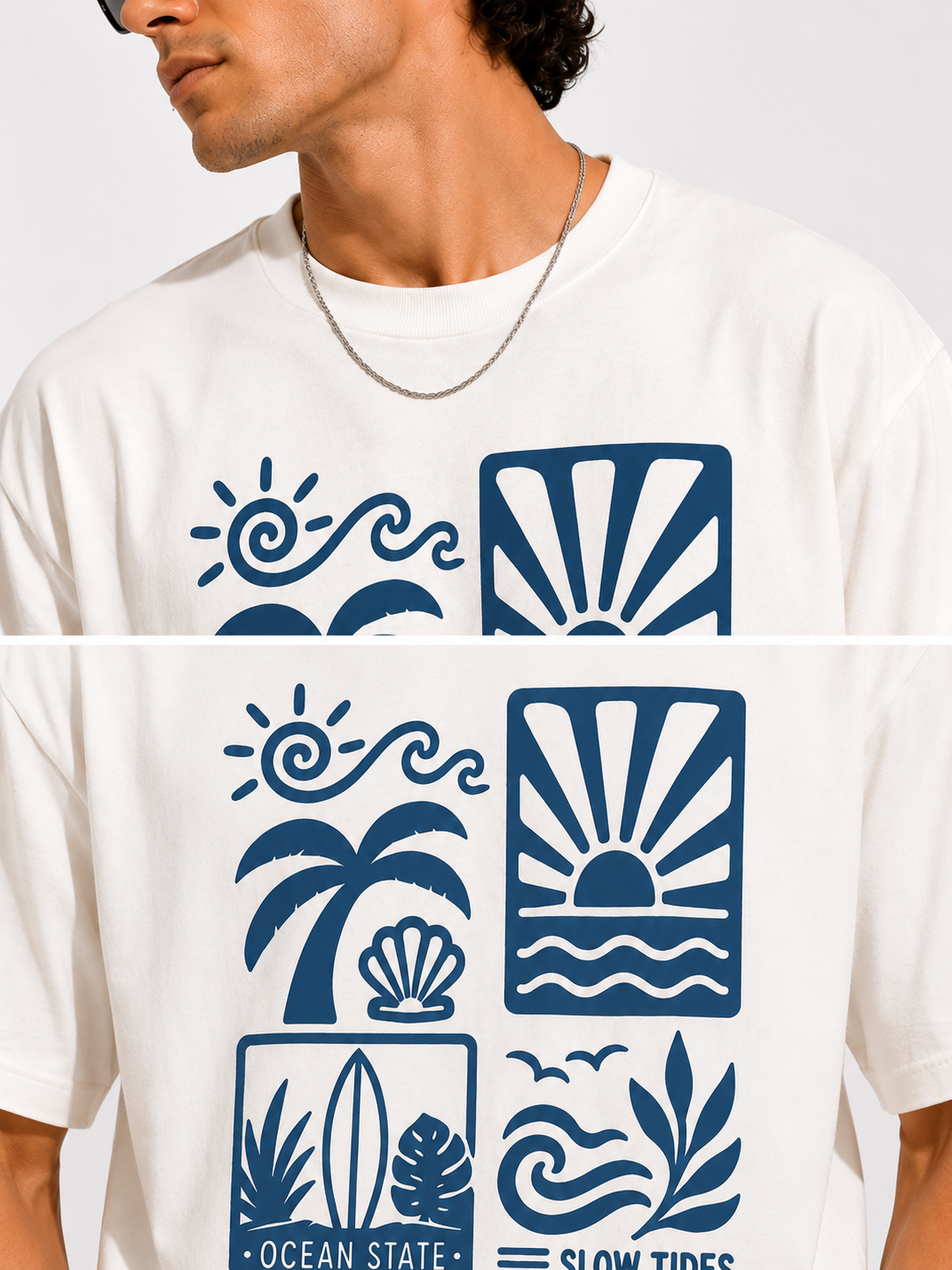 White Typography Printed Oversized Cotton T-Shirt