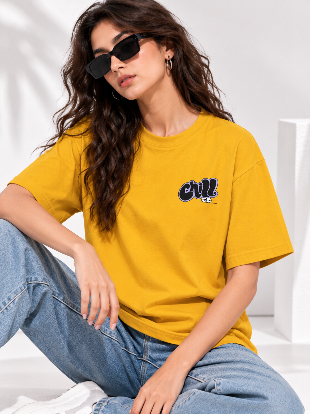 Women Mustard Printed Relaxed fit Cotton T-Shirt