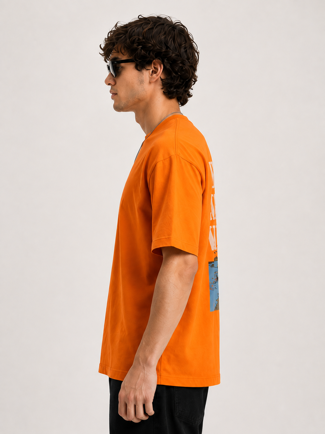Orange Typography Printed Oversized Cotton T-Shirt
