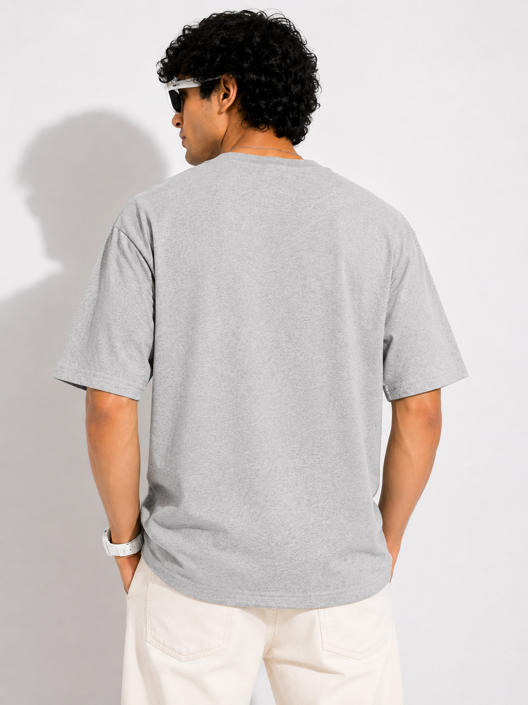 Grey Melange Typography Printed Oversized Cotton T-Shirt