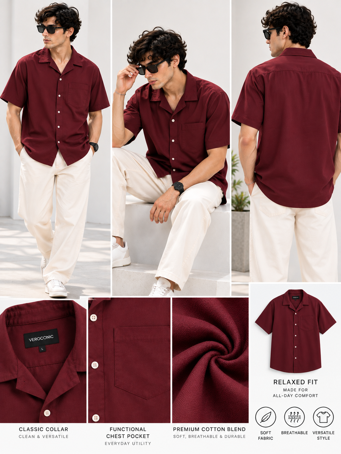 Plain Comfort Fit Cotton Shirt for Men