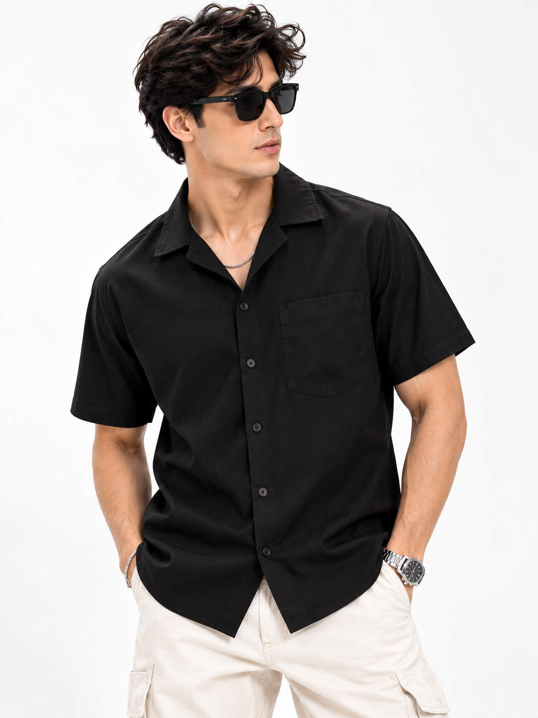 Plain Comfort Fit Cotton Shirt for Men