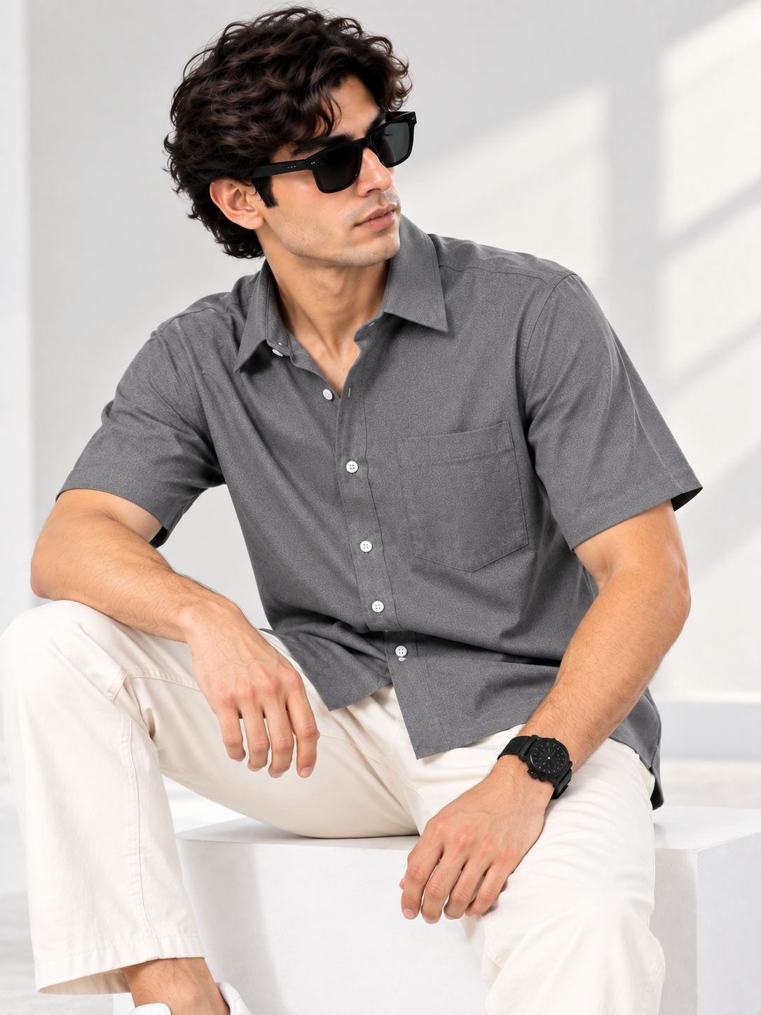 Plain Comfort Fit Cotton Shirt for Men