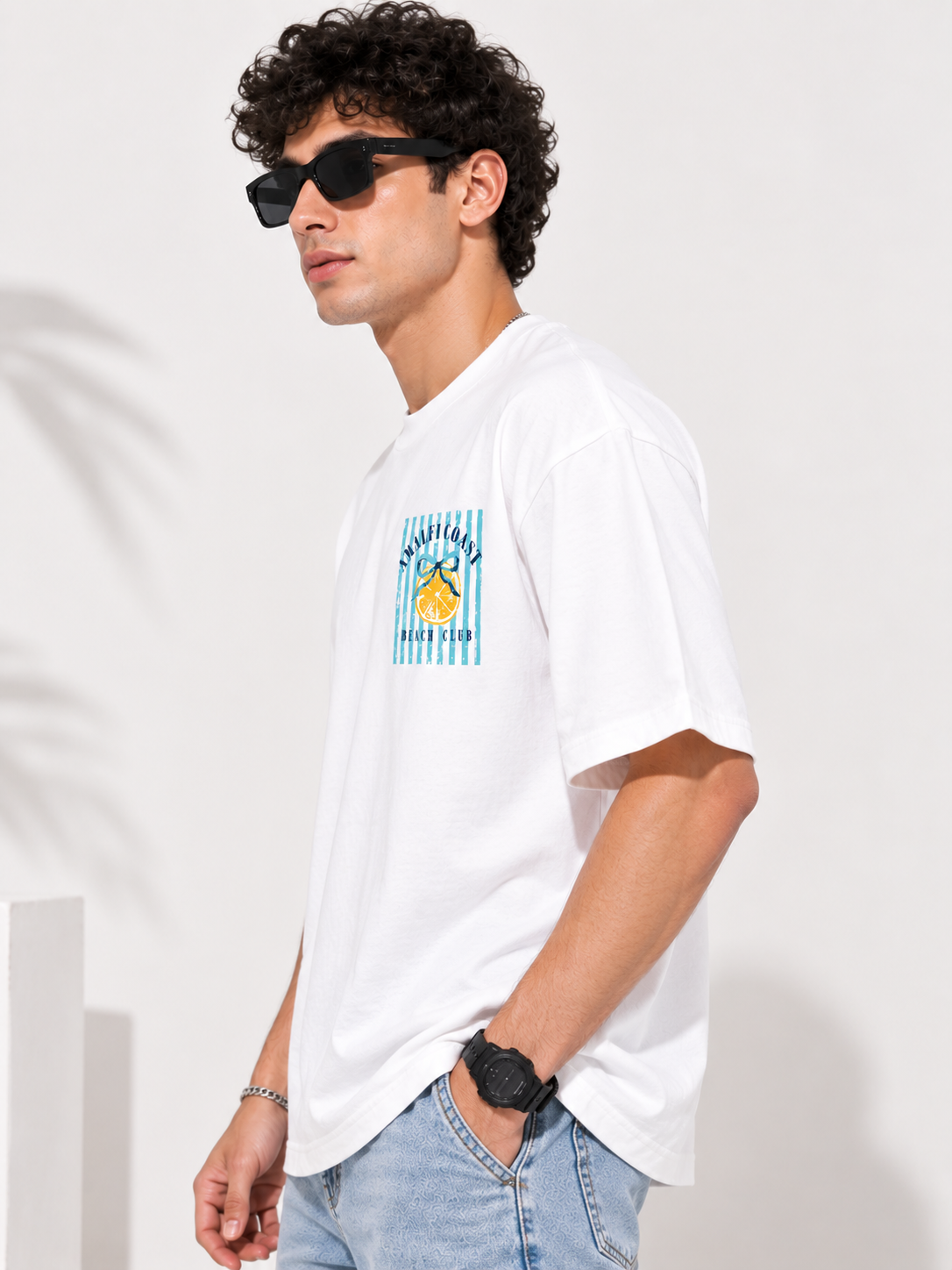 White Typography Printed Oversized Cotton T-Shirt