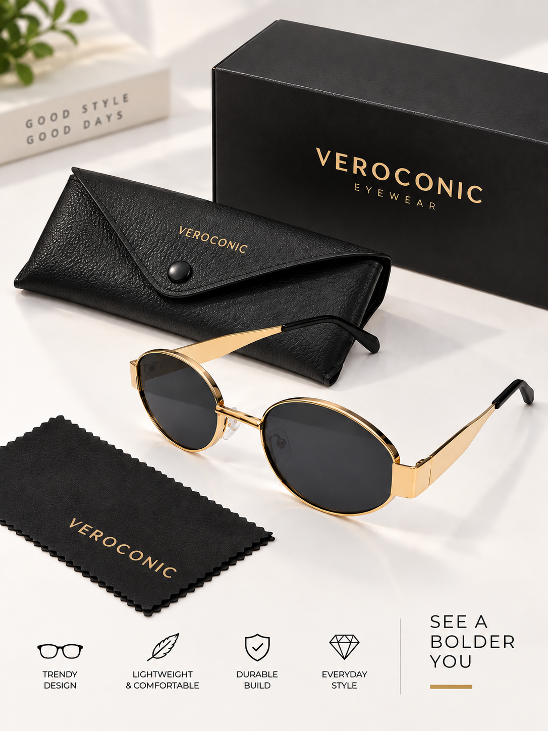 Gold Toned Metal Frame Sunglasses for Women & Men
