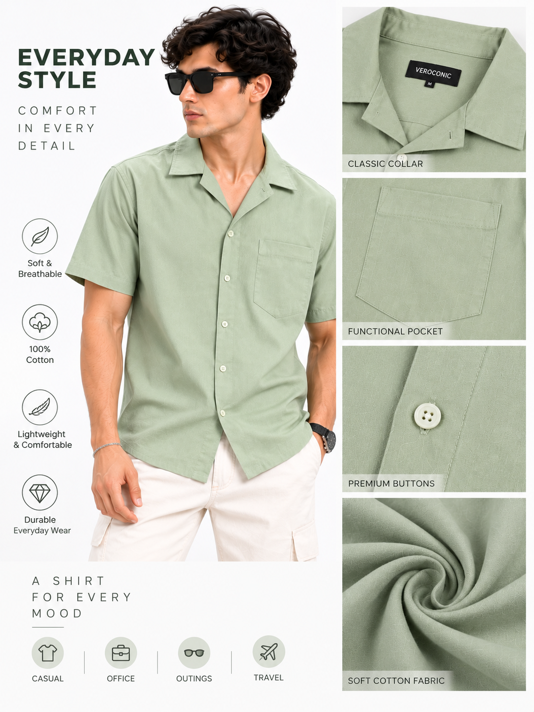 Plain Comfort Fit Cotton Shirt for Men