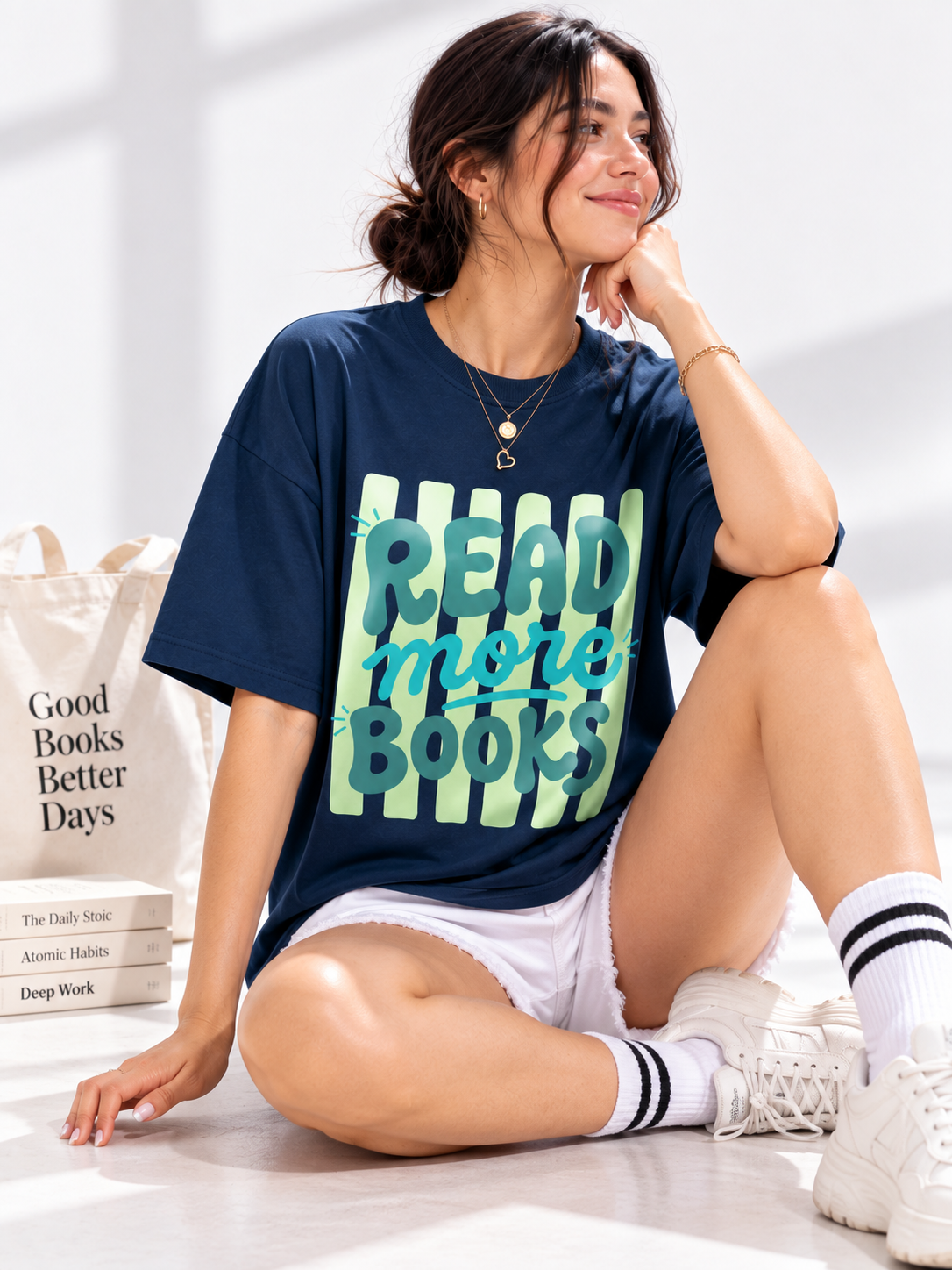 Women Navy Blue Printed Relaxed fit Cotton T-Shirt