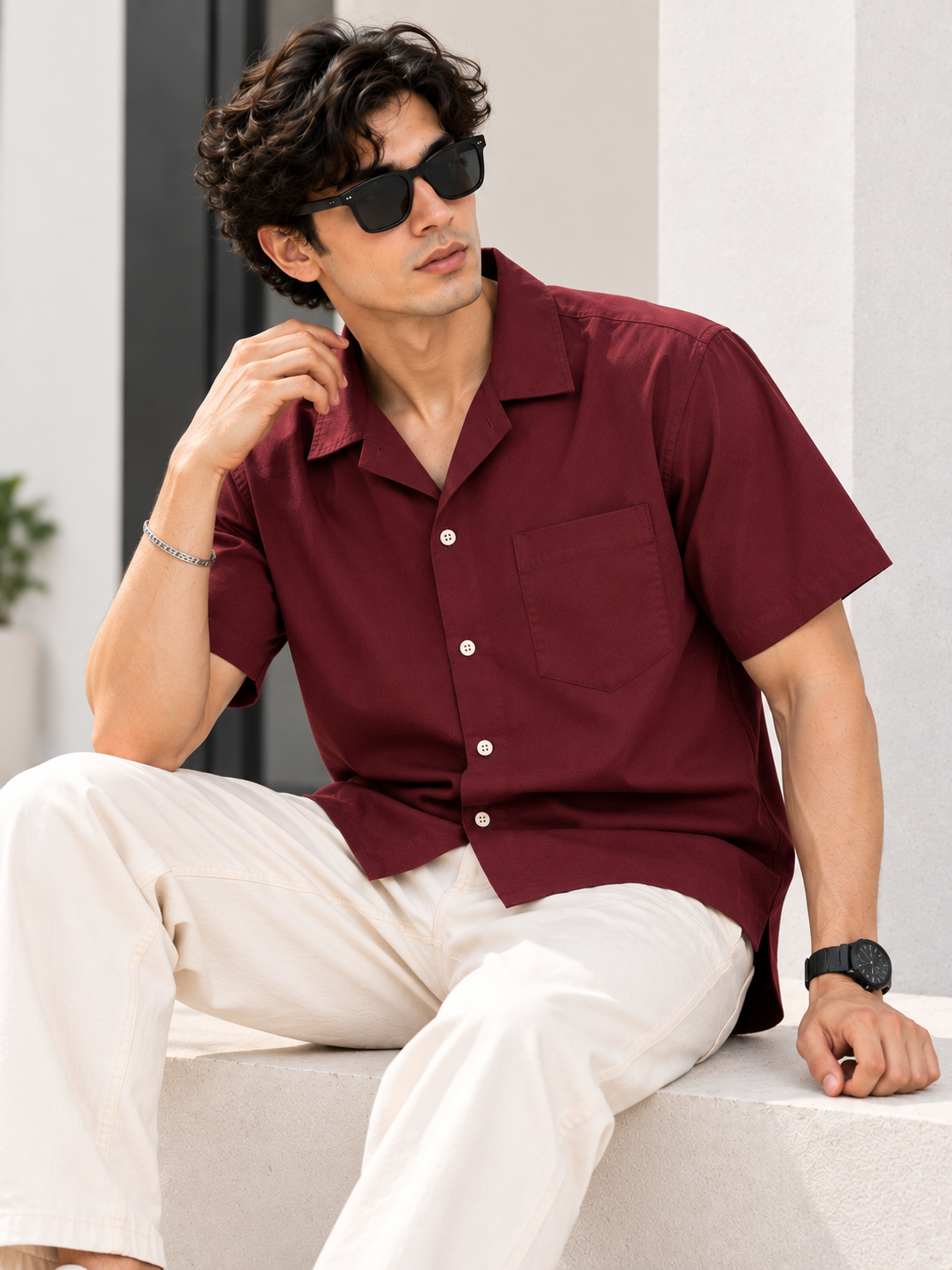 Plain Comfort Fit Cotton Shirt for Men