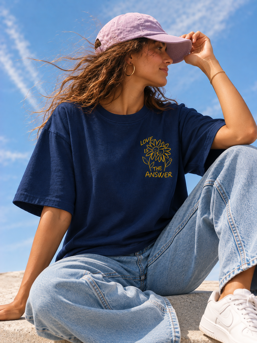 Women Navy Blue Printed Relaxed fit Cotton T-Shirt