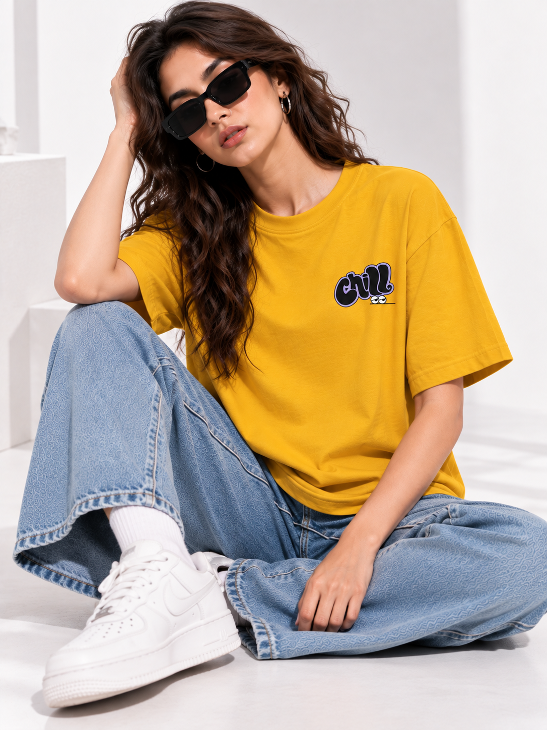 Women Mustard Printed Relaxed fit Cotton T-Shirt