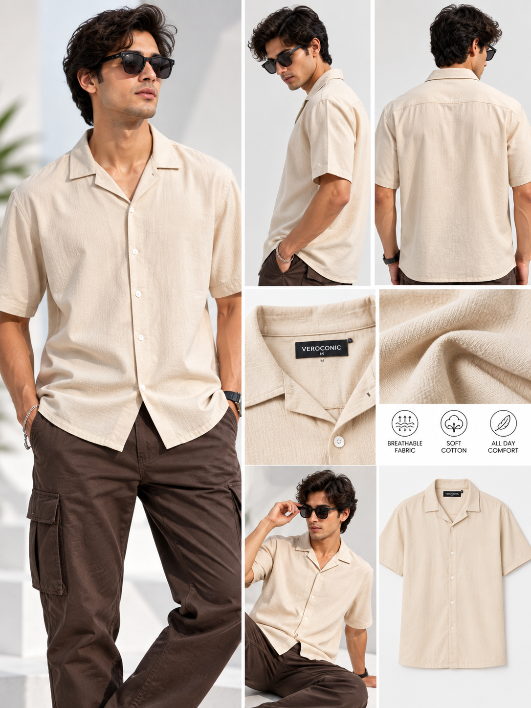 Plain Comfort Fit Cotton Shirt for Men