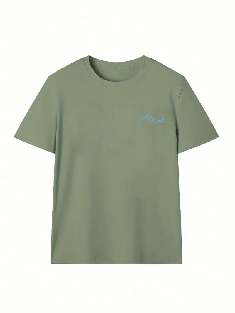 Salty Soul Graphic Oversized Printed Women's T-Shirt Green Color, Unisex, Back Print