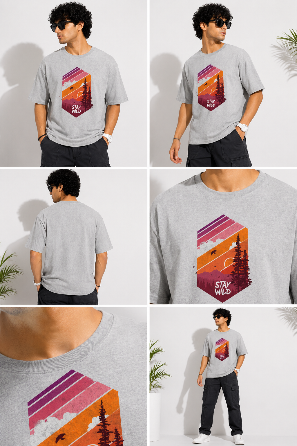 Grey Melange Typography Printed Oversized Cotton T-Shirt