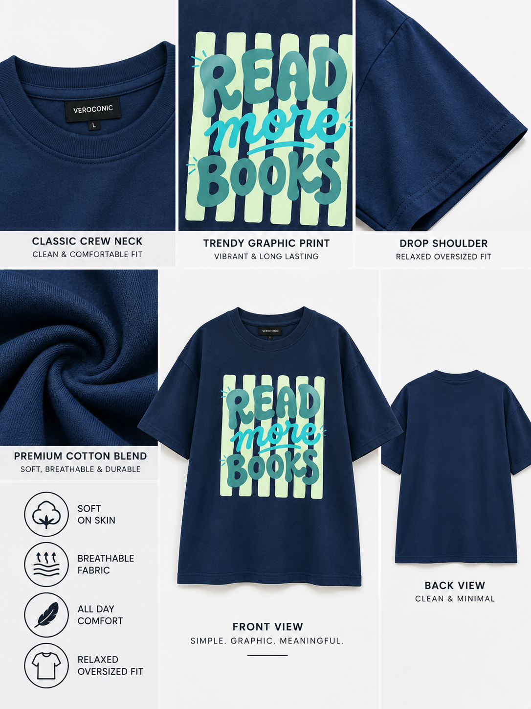 Women Navy Blue Printed Relaxed fit Cotton T-Shirt