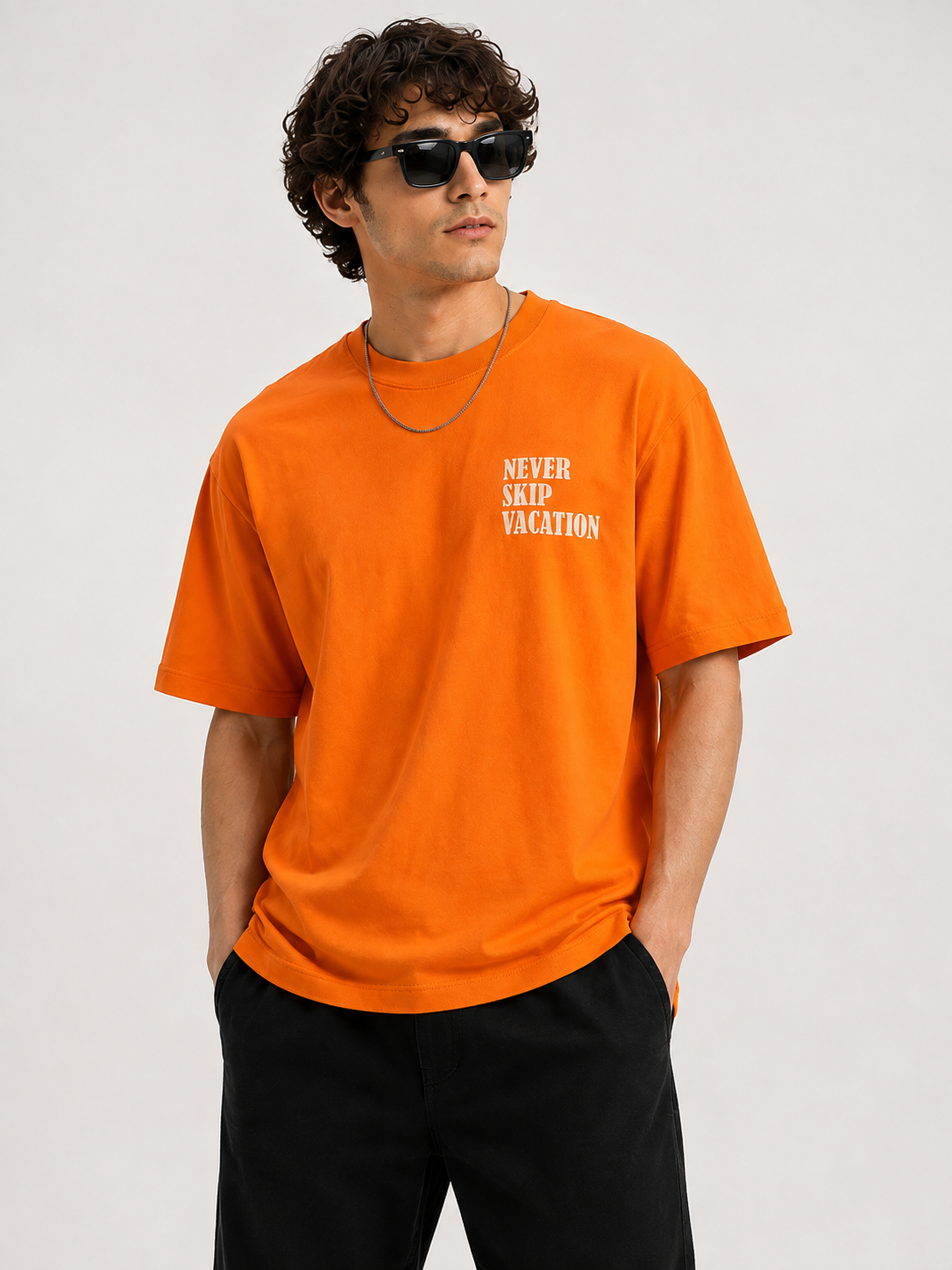 Orange Typography Printed Oversized Cotton T-Shirt