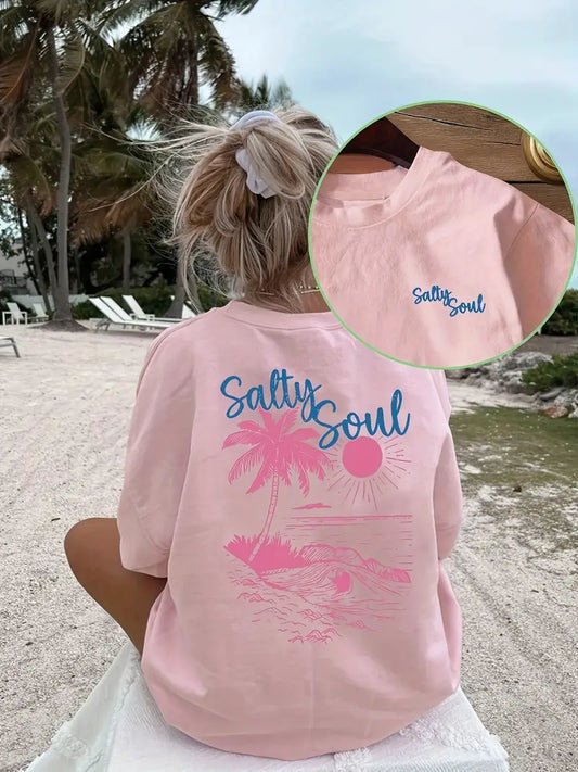 Salty Soul Graphic Oversized Printed Women's T-Shirt Pink Color, Unisex, Back Print